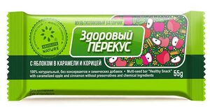 Батончик - Мюсли "Здоровый перекус " с яблоком в карамели и корицей     (20 *4)  * 55 г