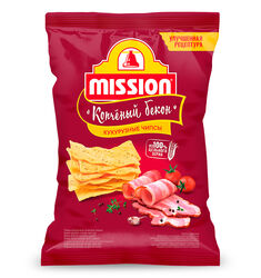 Чипсы кукурузные MISSION "Копченый бекон", 150 гр *18