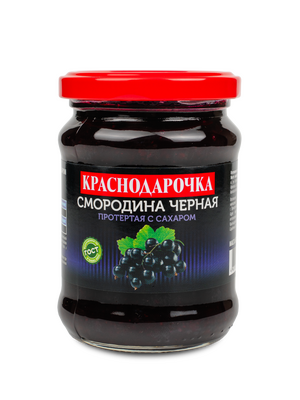  Смородина чёрная, протёртая с сахаром Краснодарочка 280гр ст/б