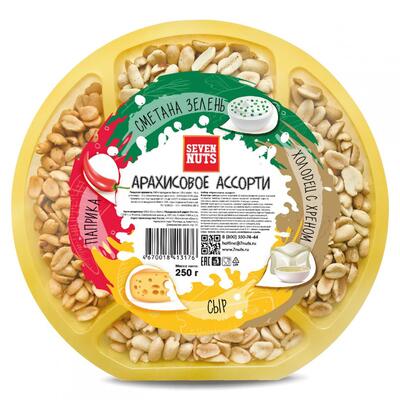 Арахисовое ассорти Seven Nuts 4 вкуса: сыр, паприка, сметана-зелень, холодец-хрен 10432 250 г*12