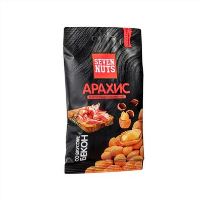 Арахис Seven Nuts в хрустящей оболочке со вкусом бекона 50 гp