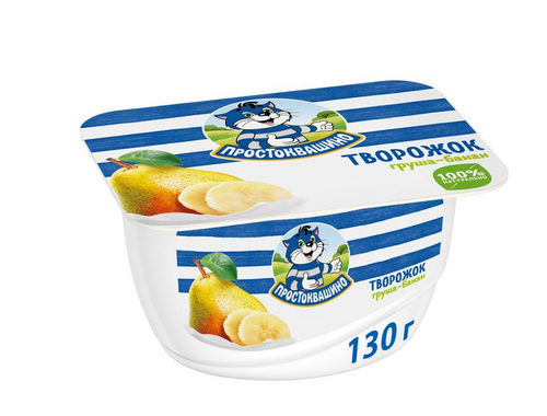 Простоквашино творожный десерт 130г со вкусом груша-банан