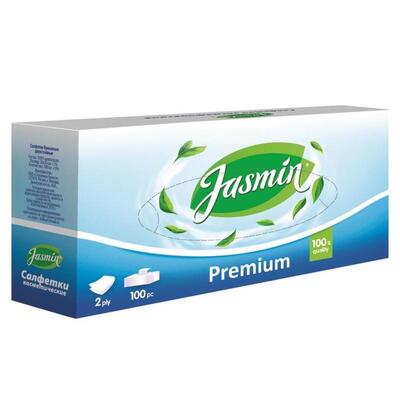 Салфетки косметические в коробке JASMIN "PREMIUM" 100шт. 2сл. Лак Soft Touch( в кор 35шт)