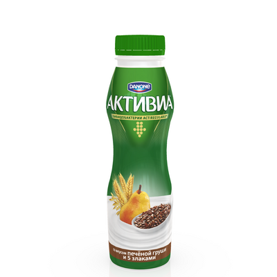 Йогурт питьевой «Активиа» печеная груша 5 злаков и семена льна 2,1%, 260 г