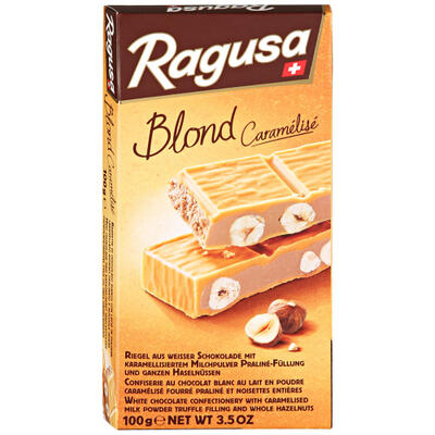 Белый шоколад Ragusa Blond с трюфельной начинкой и целыми лесными орехами 100гр*12