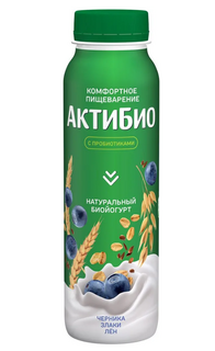 АКТИБИО ЙОГУРТ ПИТЬЕВОЙ 260 ГРАММ ЧЕРНИКА-5 ЗЛАКОВ-СЕМЕНА ЛЬНА