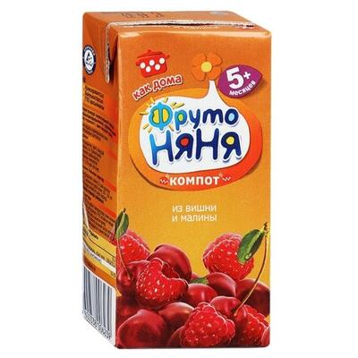 ФрутоНяня Напиток вишнево-малиновый сокосодер."компот" для питания детей раннего возраста 0,2л*27